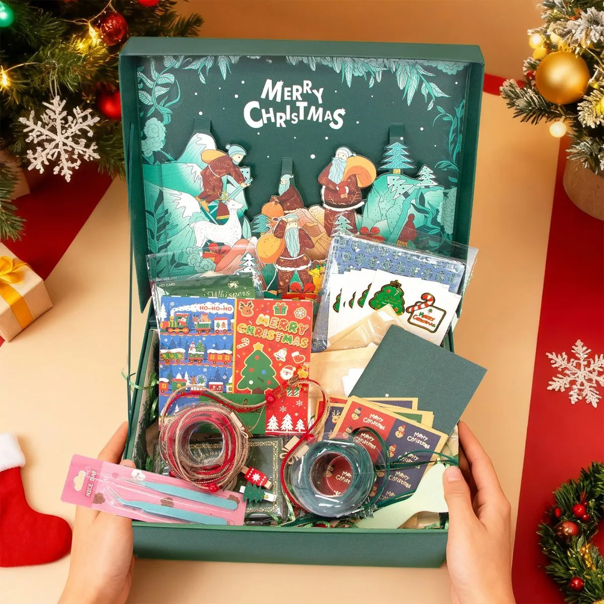 Ieebee Green Christmas Gift Box Set Bastelbox grün