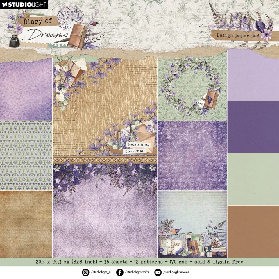StudioLight Diary of Dreams Background Designpapierblock 20cm
