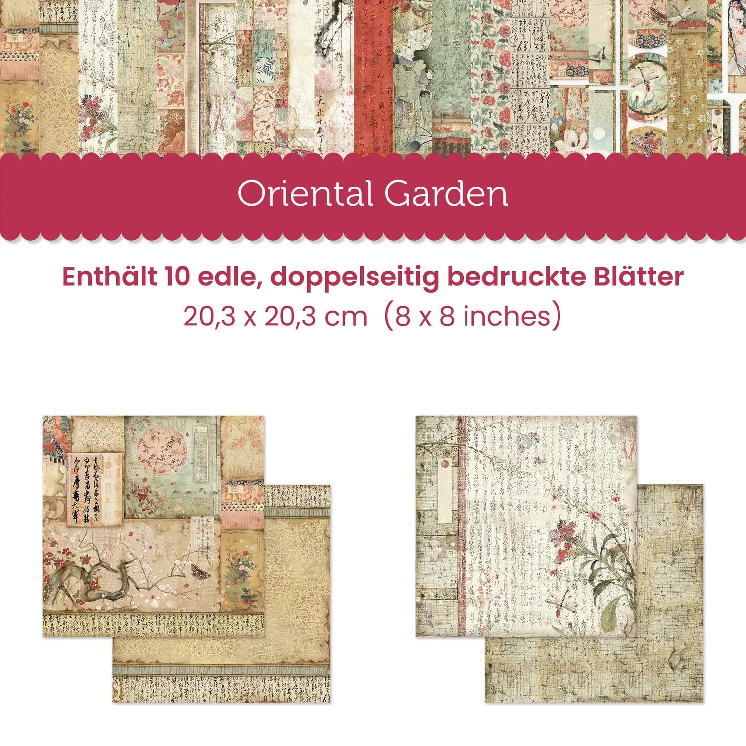 Stamperia Oriental Garden Scrapbookpapier 20,3cm 10 Blatt 190g
