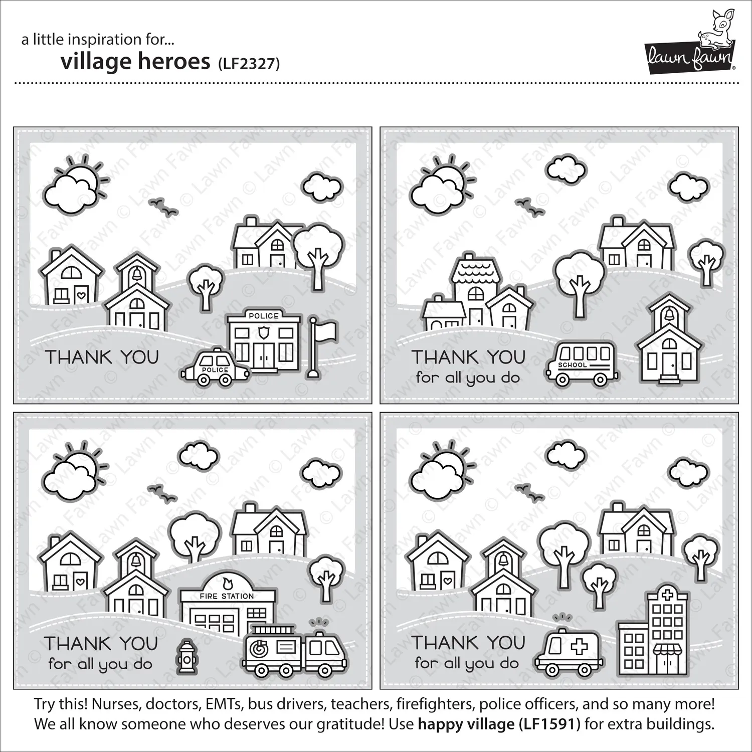 Lawn Fawn Village Heroes Stempelset Helfer
