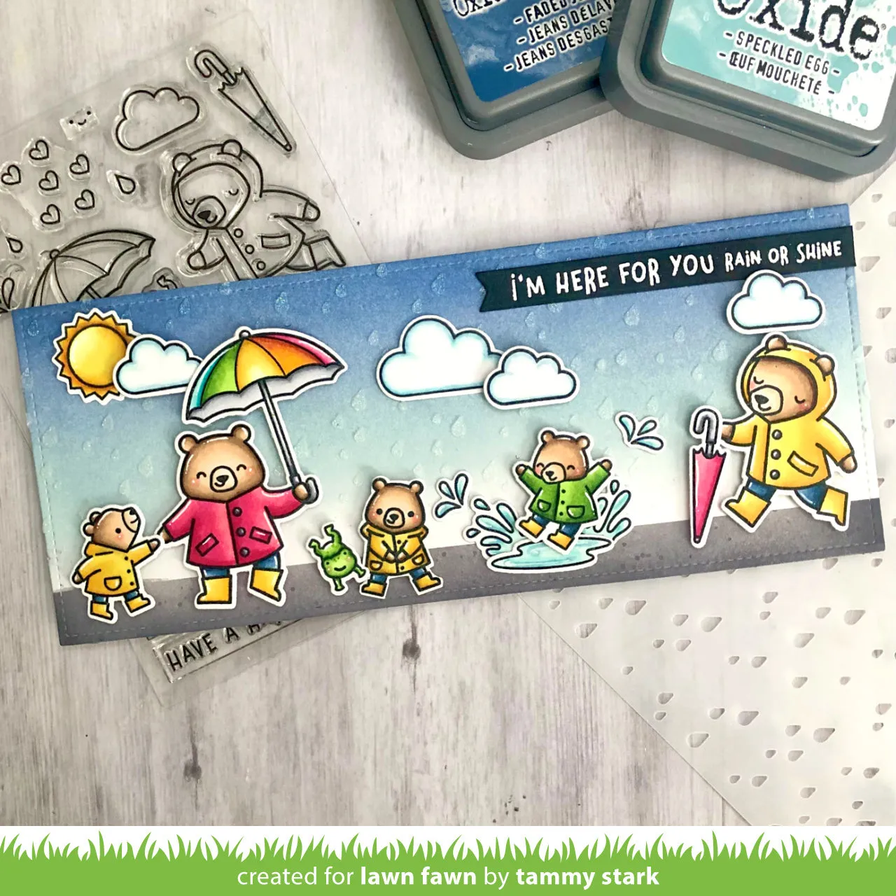 Lawn Fawn Beary Rainy Day Stempel Bären Regen