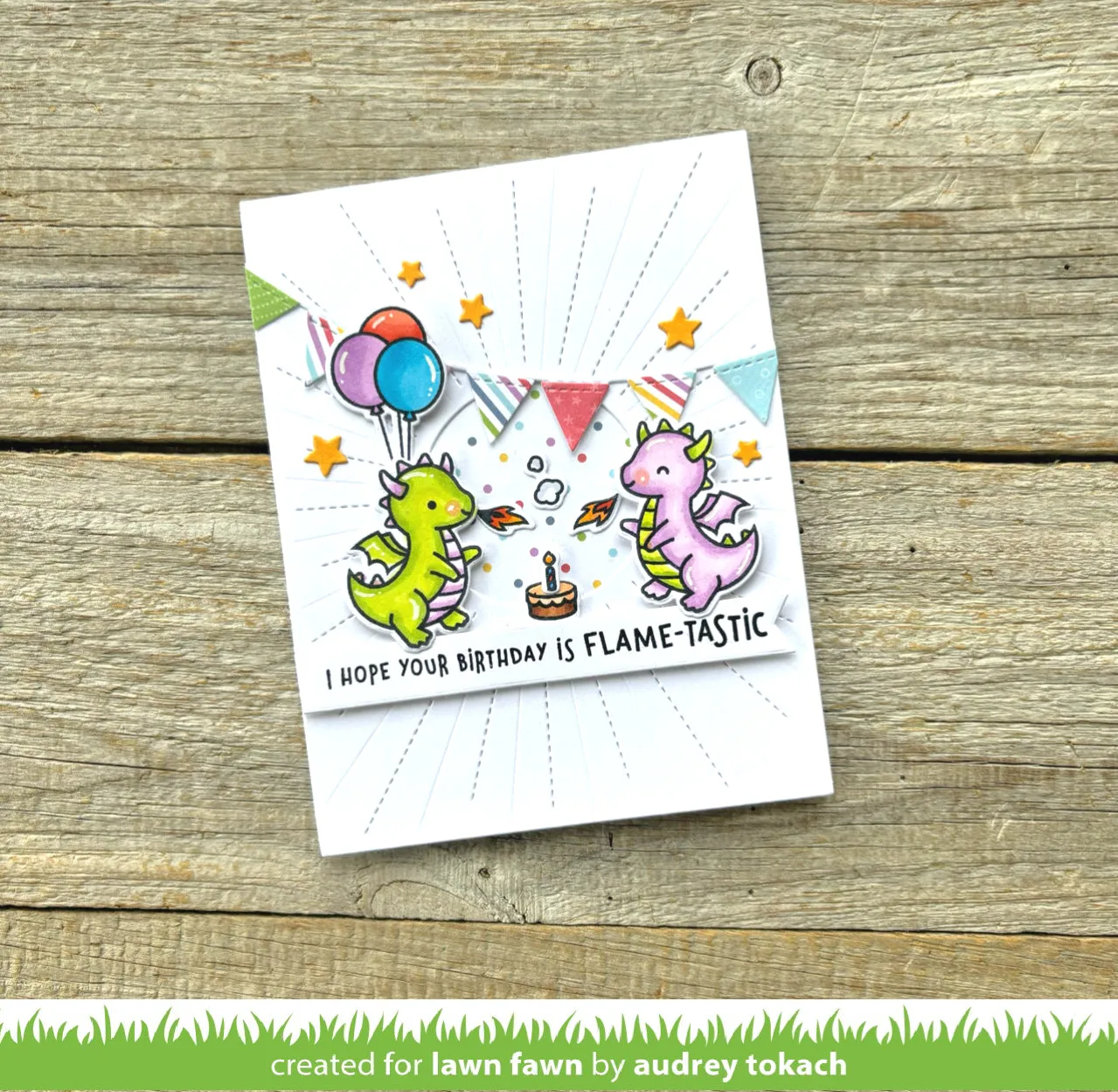 Lawn Fawn Little Dragon Flip-Flop Stempelset Geburtstag