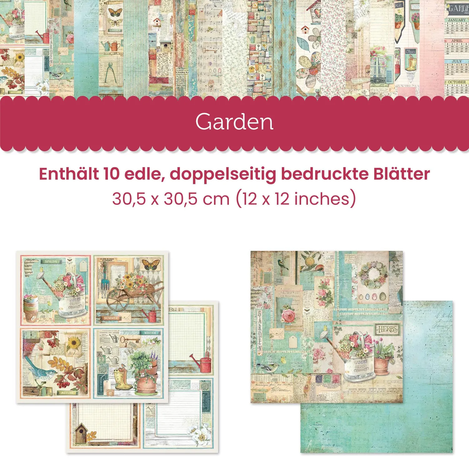 Stamperia Garden Scrapbookpapier 30,5x30,5cm beidseitig 10 Blatt
