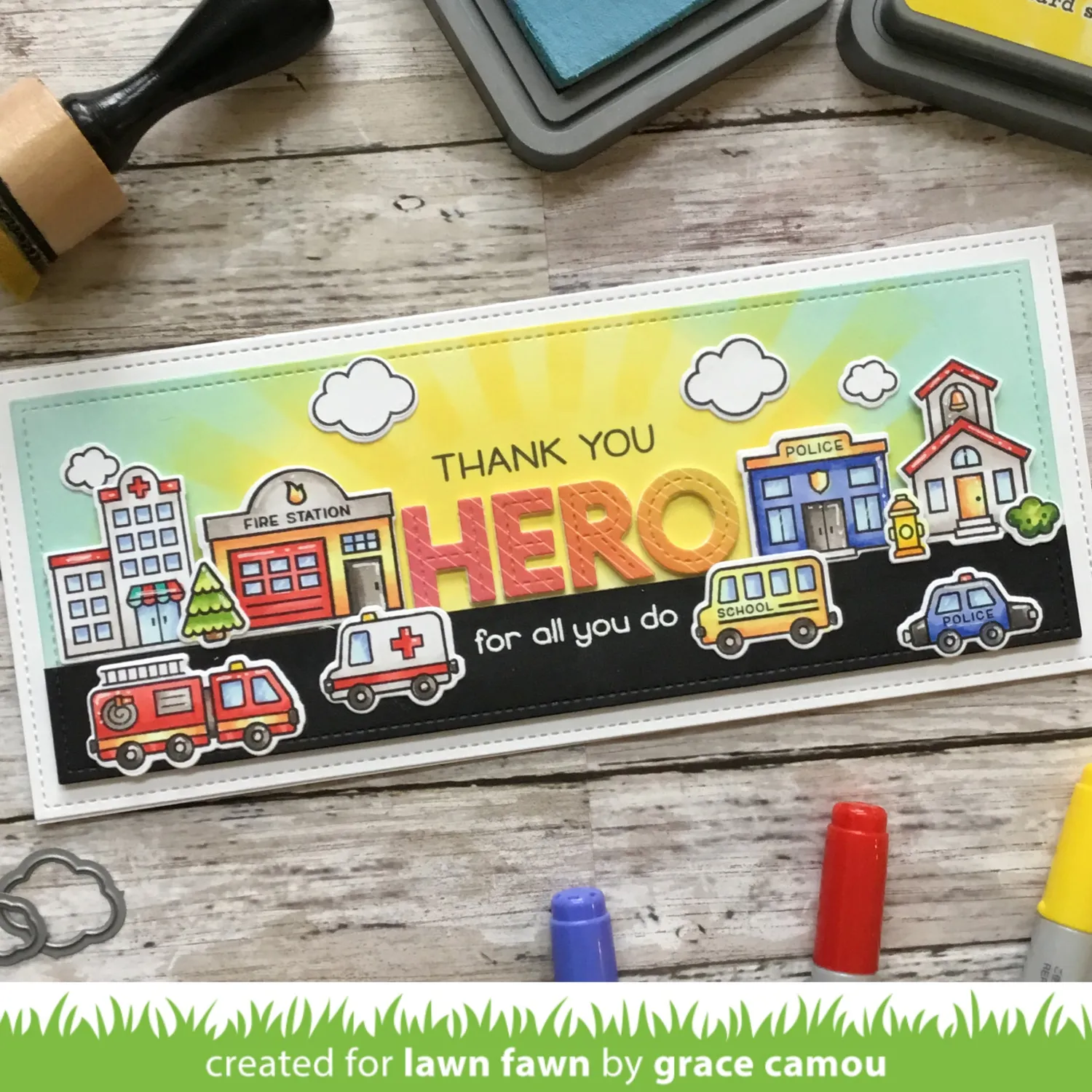Lawn Fawn Village Heroes Stempelset Helfer