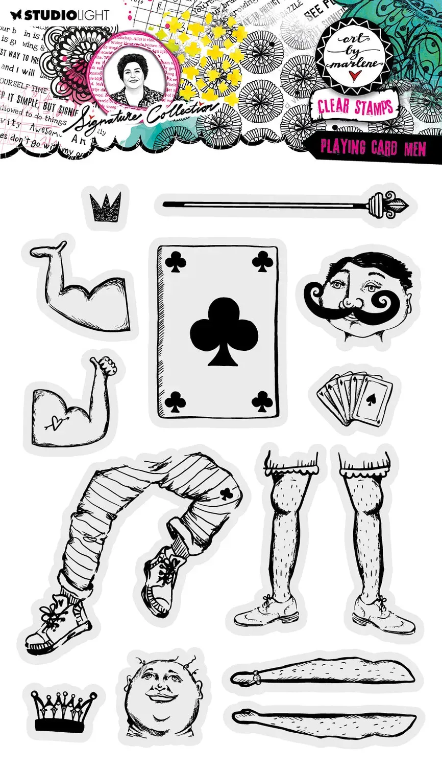 Art by Marlene Signature Playing card men Clear Stamp