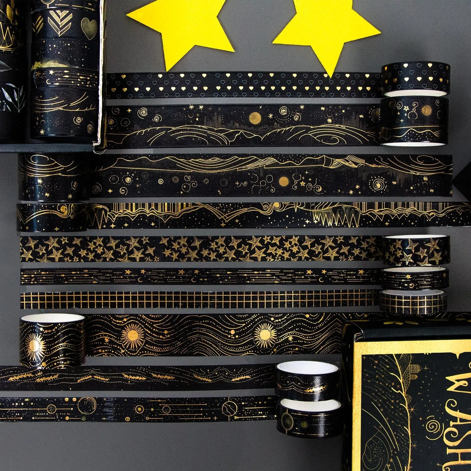 Ieebee Black Gold Washi-Tape 27 Rollen Mond Schmetterling