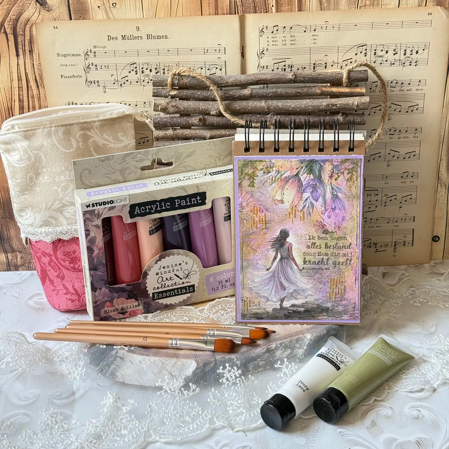 Jenine's Mindful Art Essentials Smoke & Stone Acrylfarbe 6 Stück