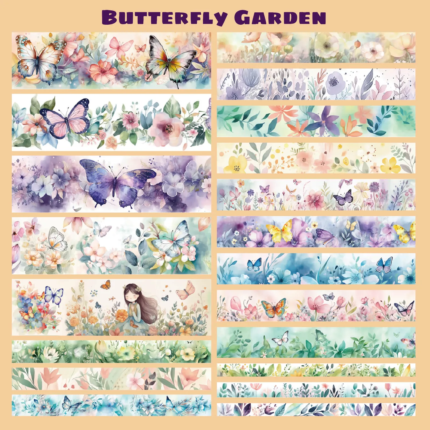 Ieebee Butterfly Washi Tape Set 20 Rollen floral