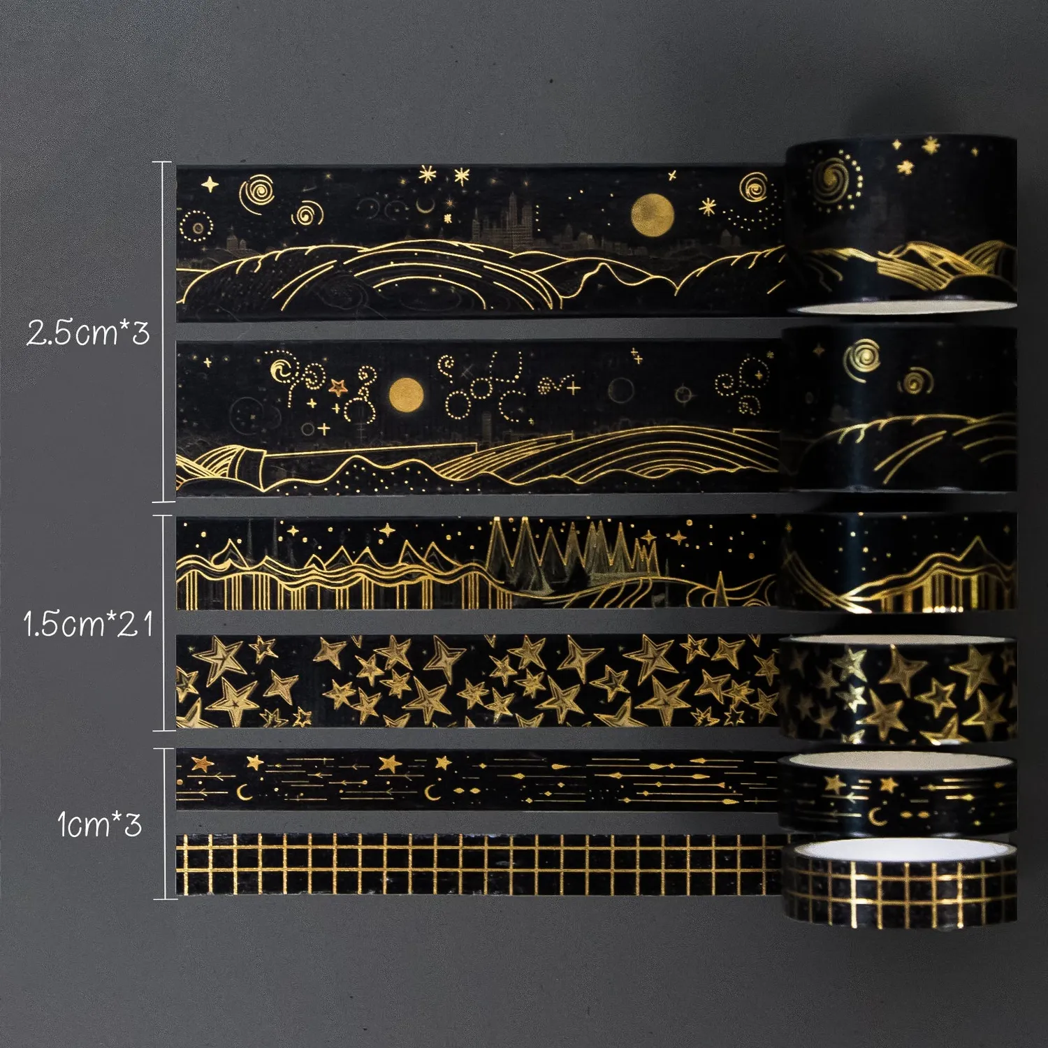 Ieebee Black Gold Washi-Tape 27 Rollen Mond Schmetterling