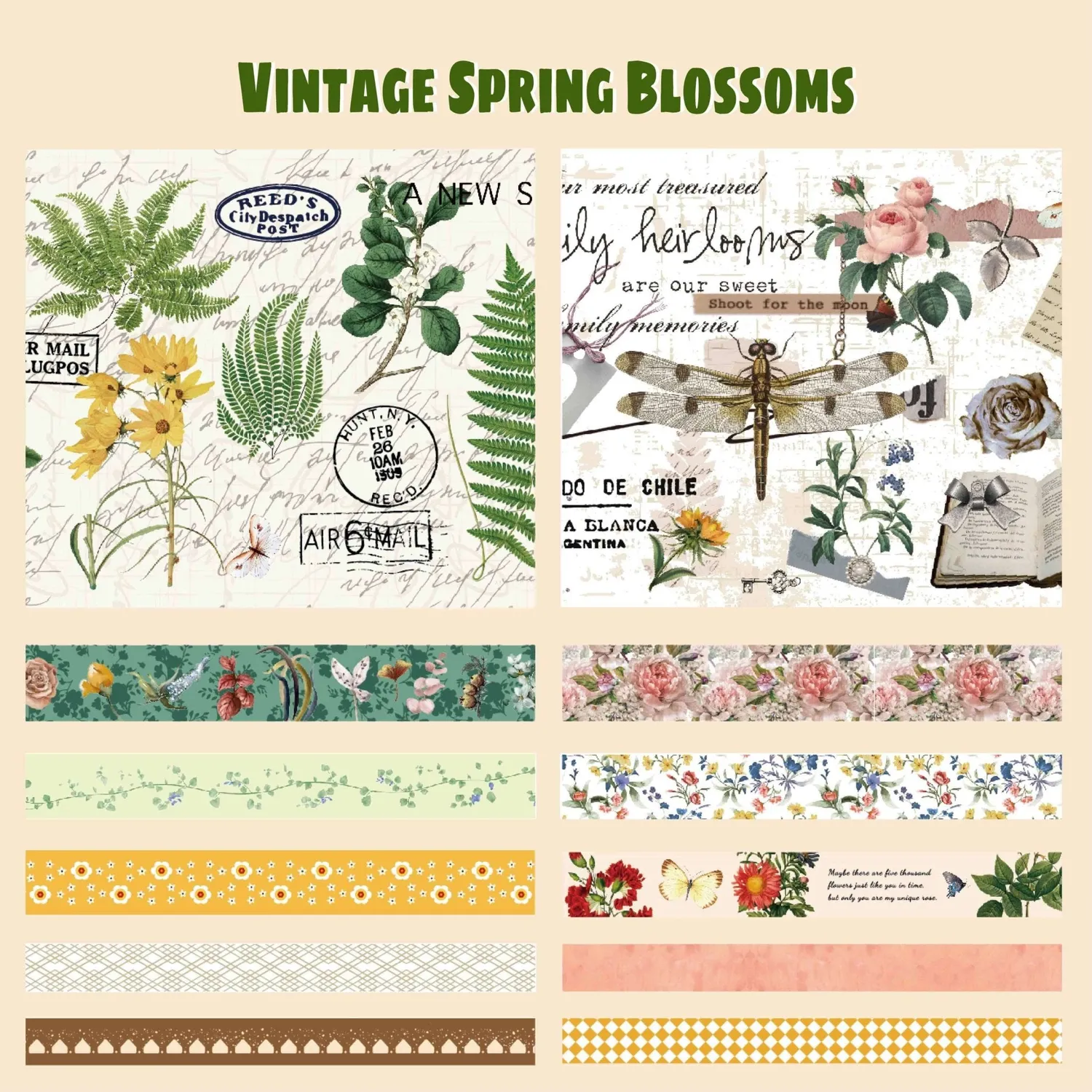 Ieebee Vintage Washi Tape 37 Rollen Ephemera Set