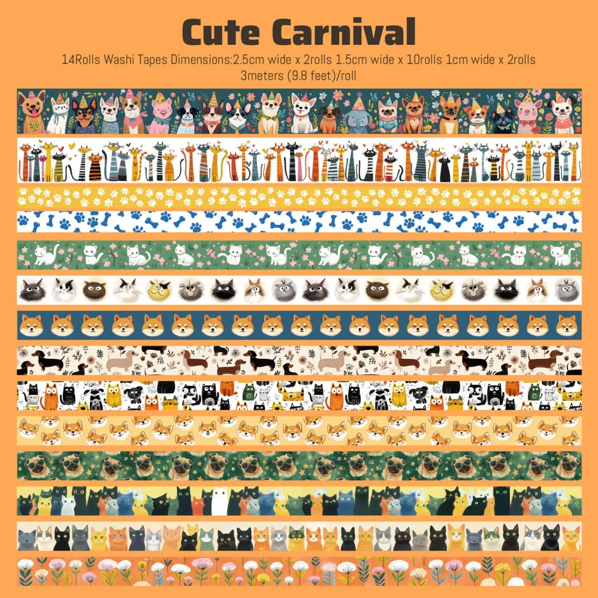 Ieebee Kawaii Washi Tape Set 14 Rollen Herz Tiere