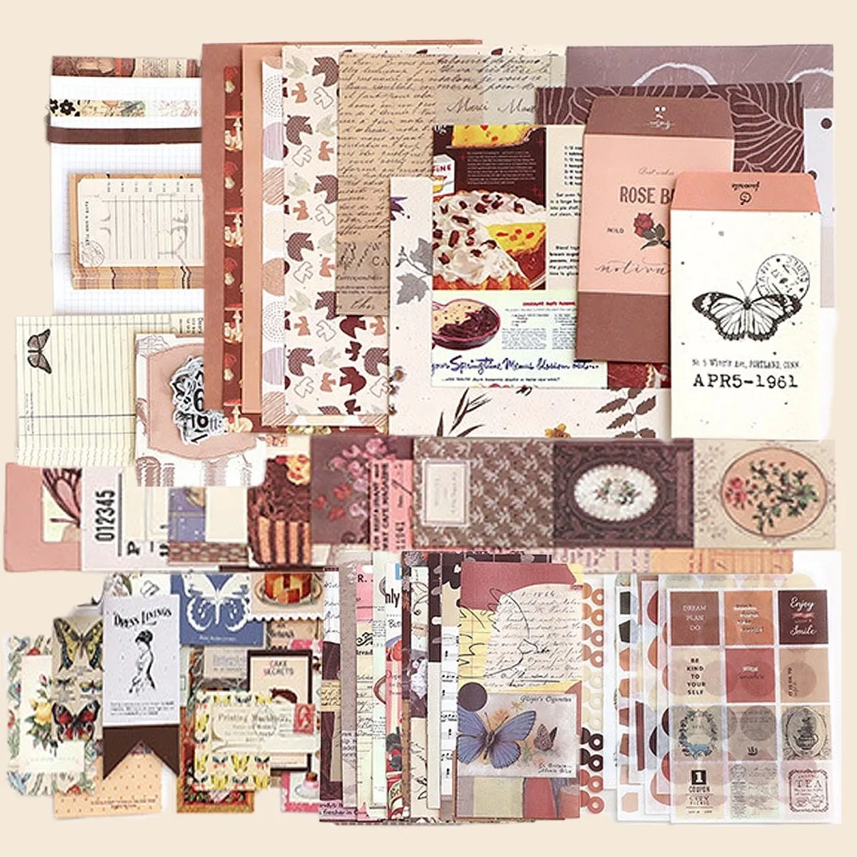 Ieebee Vintage Junk Journal Kit 346-teilig Papier Sticker