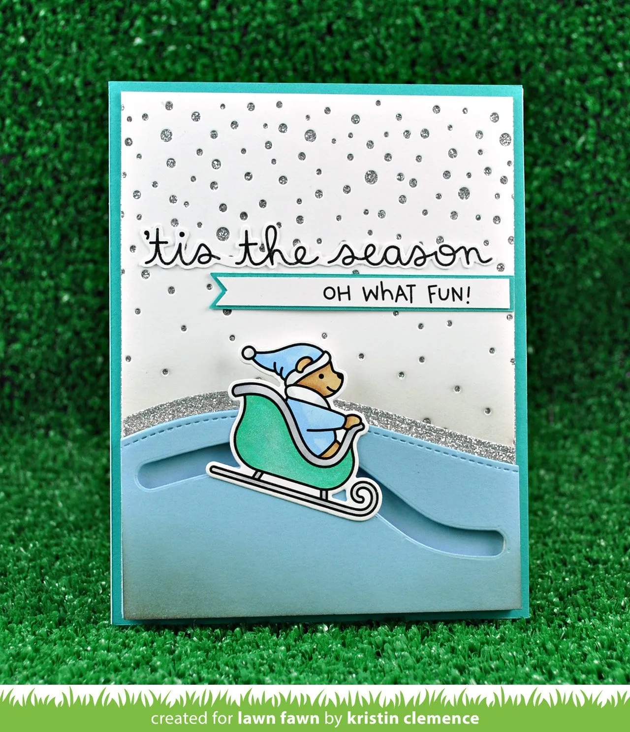 Lawn Fawn Oh What Fun Stempel Bär im Schlitten Mini