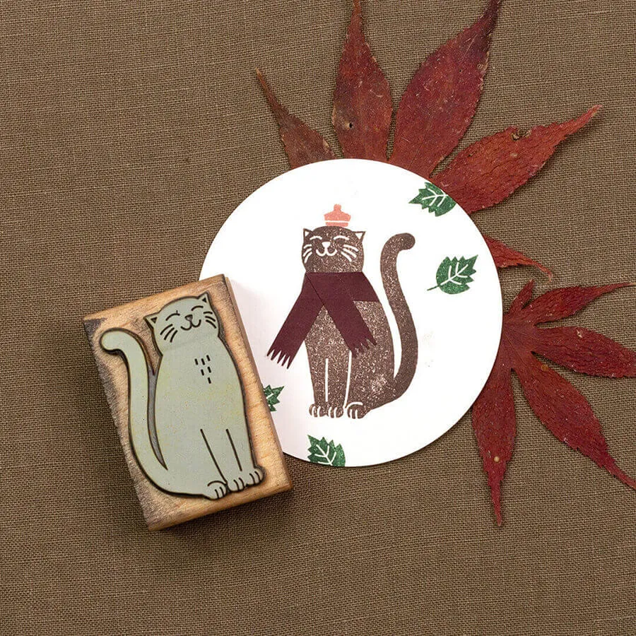 Perlenfischer Katze Holzstempel 47 x 29 mm Tier