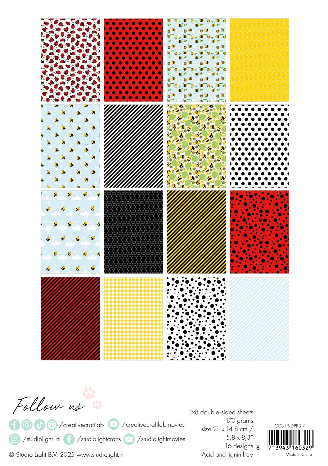 StudioLight Creative Craftlab Friendz Bee-lightful Designpapier 24 Blatt Biene