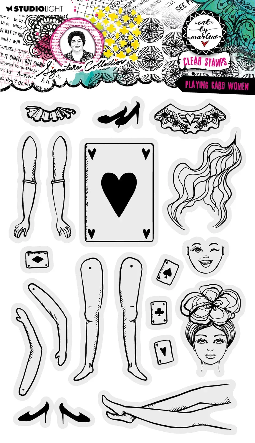 Art by Marlene Signature Playing Card Women Clear Stamp