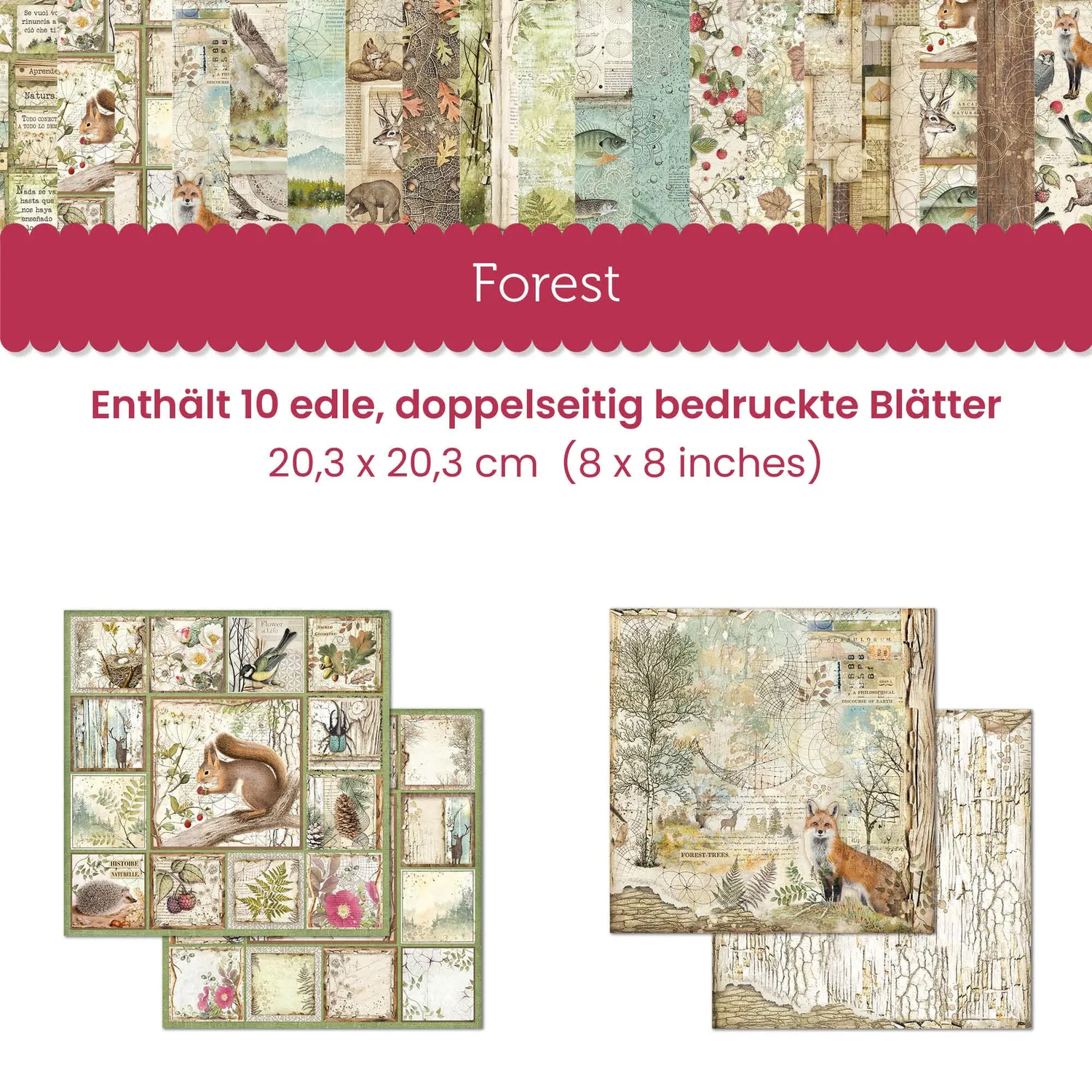 Stamperia Forest Scrapbookpapier 20,3x20,3cm 8x8“ beidseitig