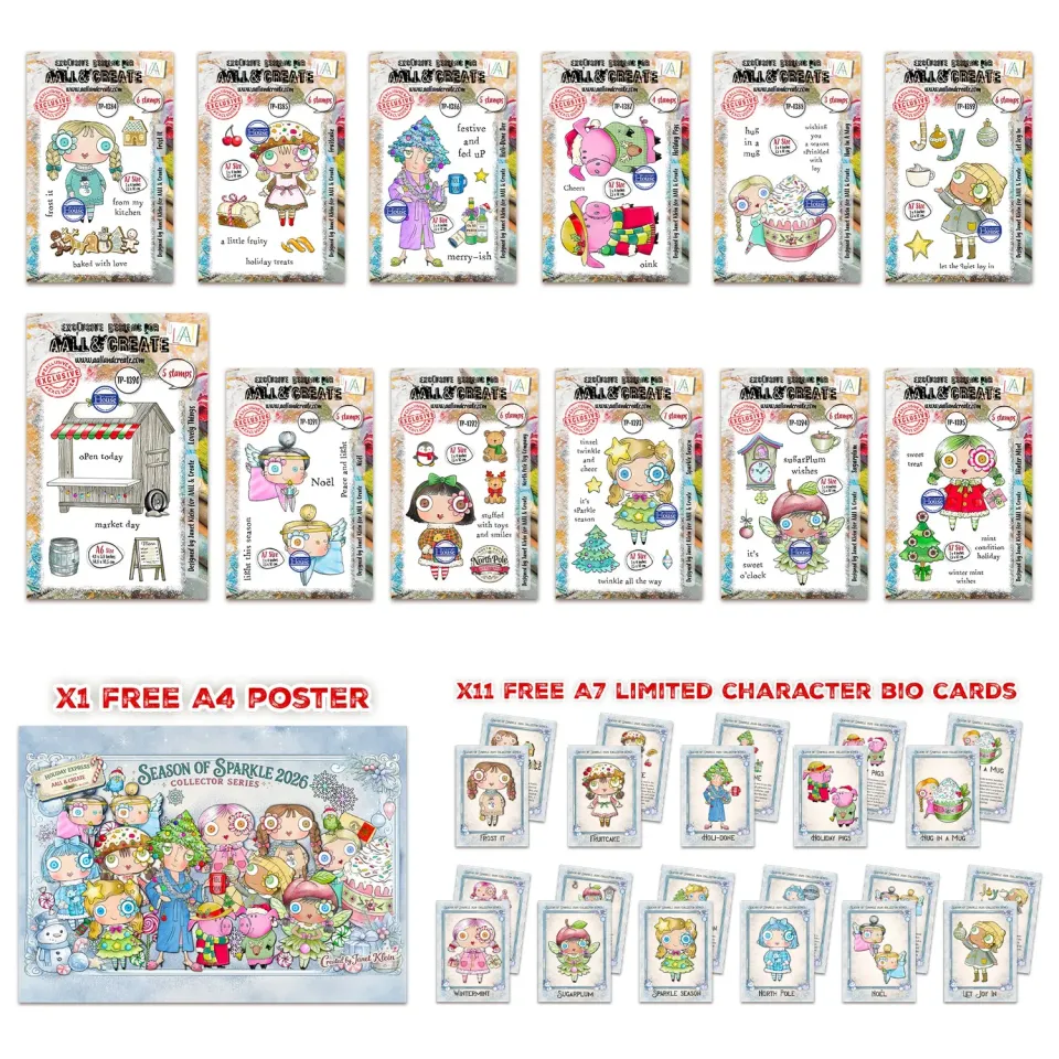 AALL and Create Janet Klein Season Of Sparkle Stempelset 12er A7 Weihnachten