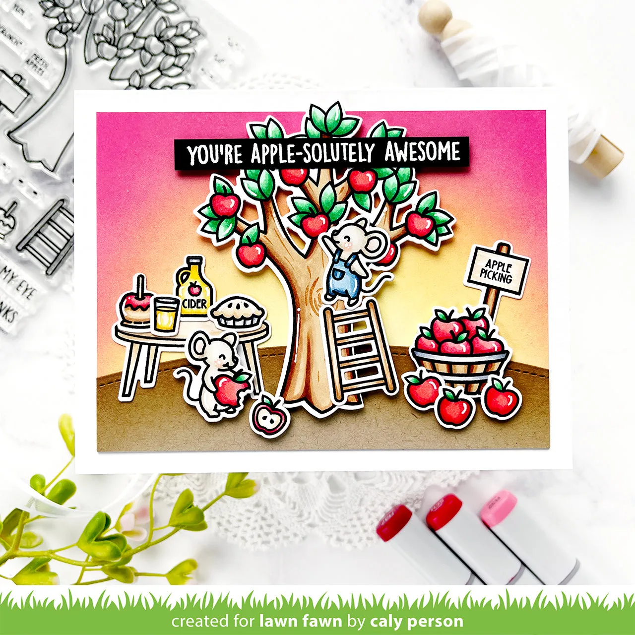 Lawn Fawn Apple-solutely Awesome Clear Stamps Mäuse Herbst