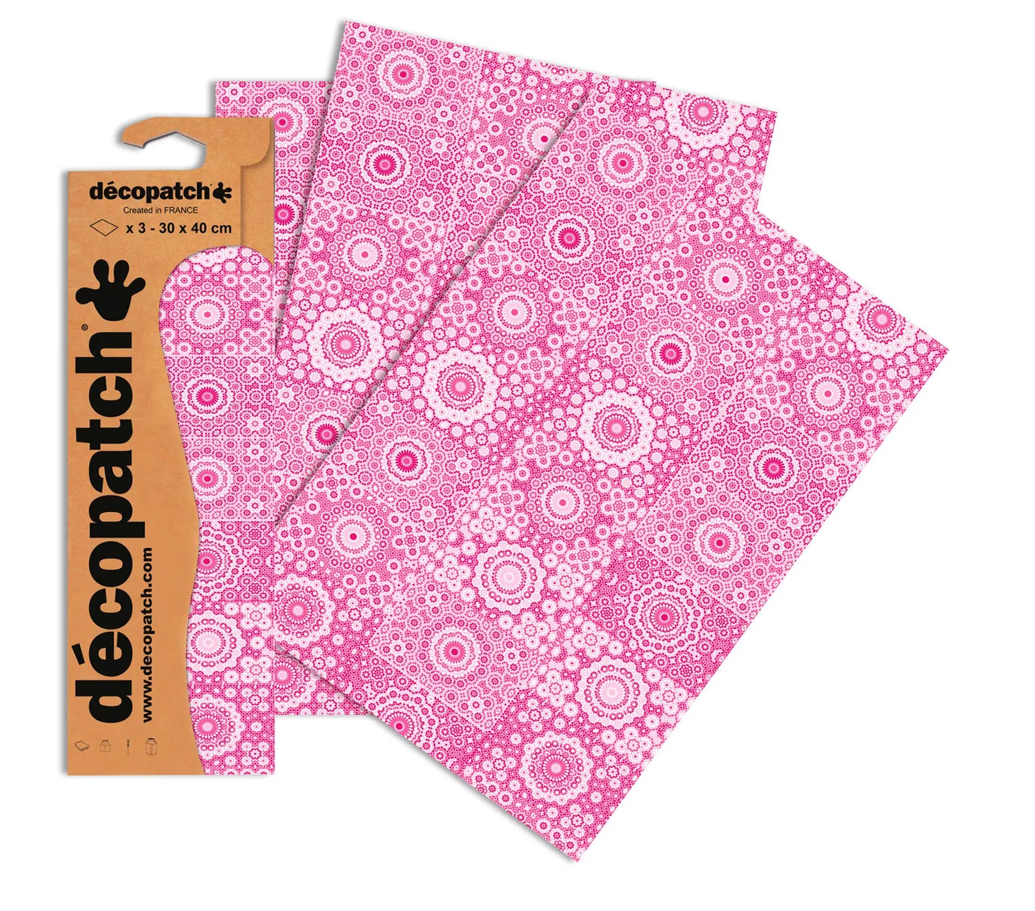 Décopatch C681O Décopatchpapier Punkte 3 Blätter rosa