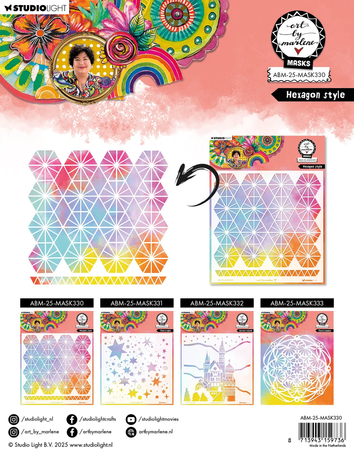 Art by Marlene 2025 Maske Hexagon Style Schablone