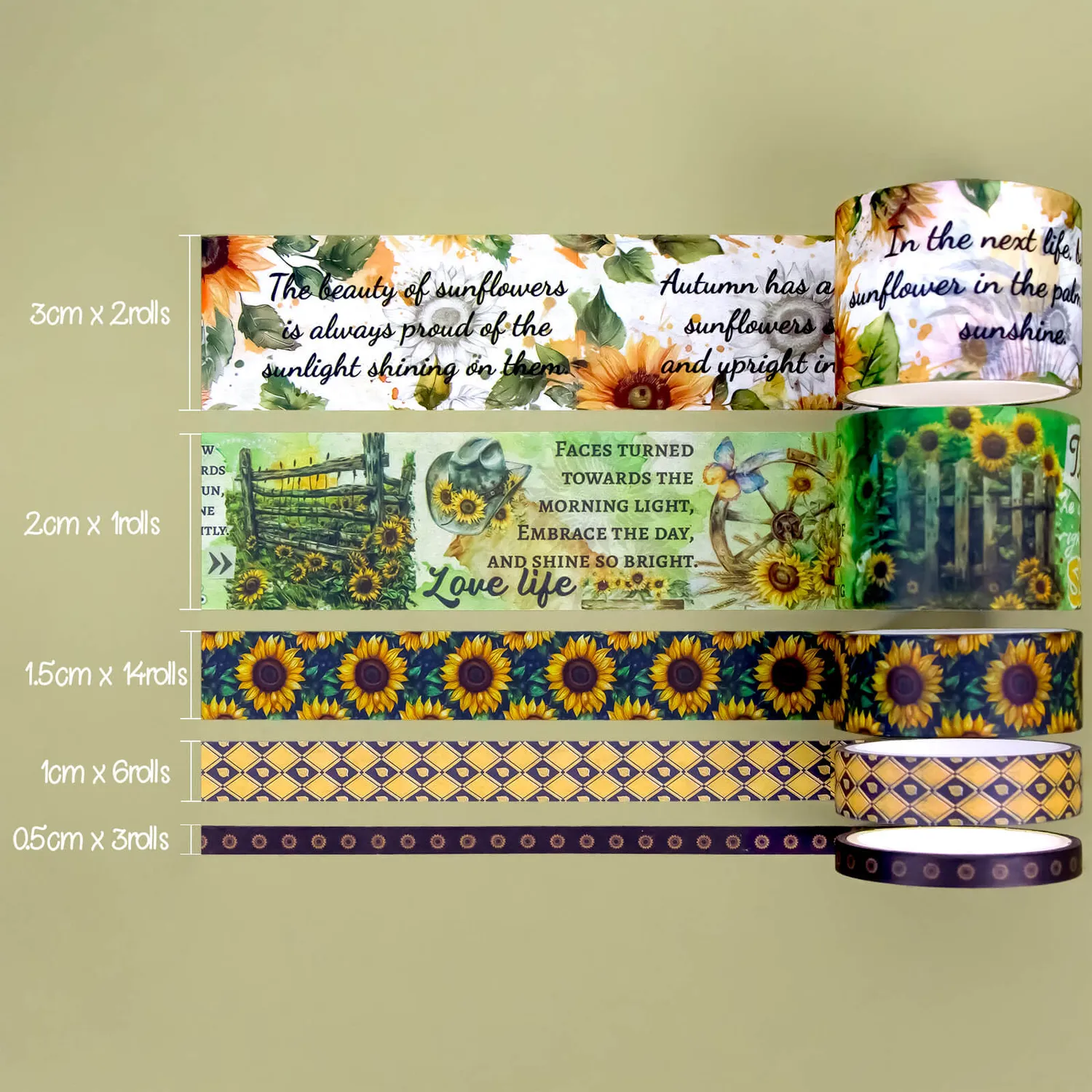Ieebee Sunflower Washi Tape Set 27 Rollen Botanik