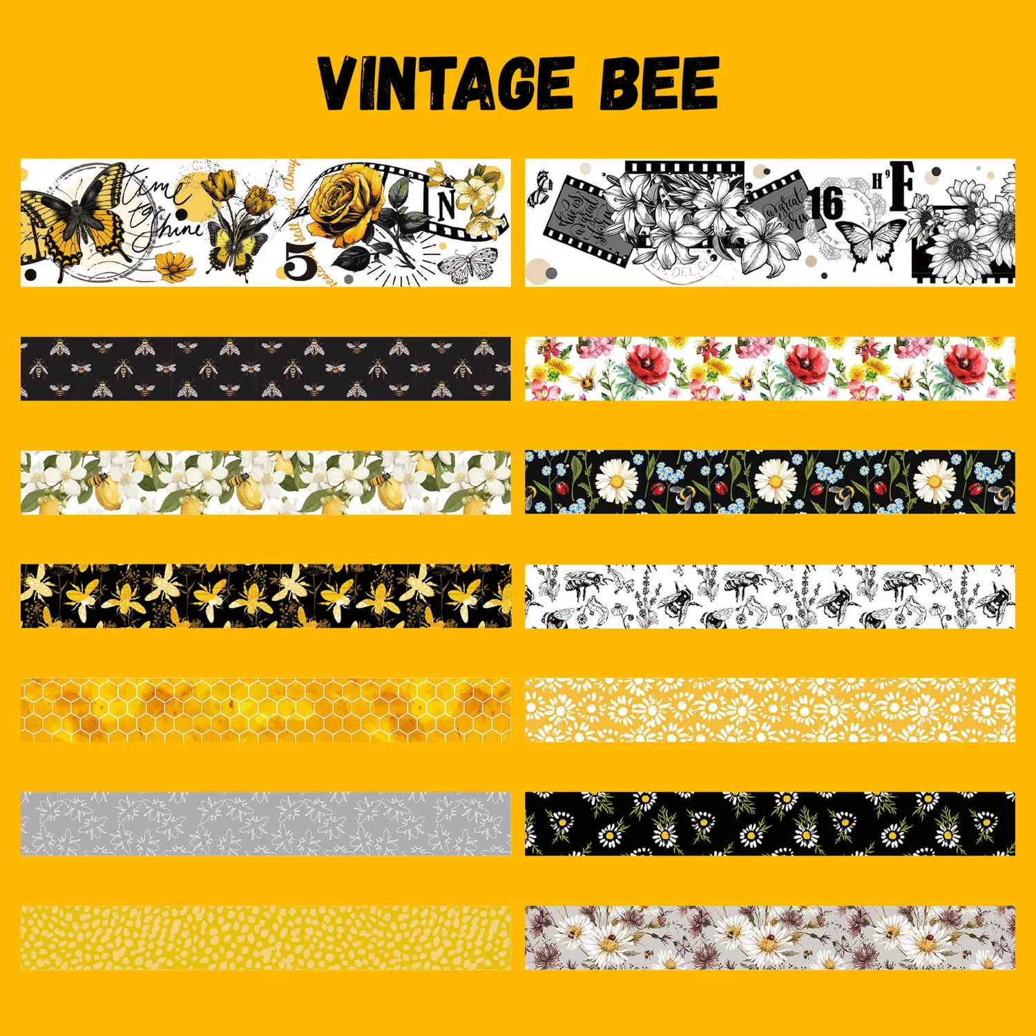Ieebee Vintage Bee Washitape 14 Rollen Goldfolie Biene
