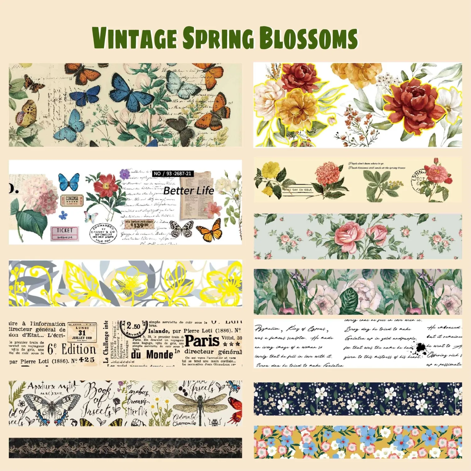 Ieebee Vintage Washi Tape 37 Rollen Ephemera Set