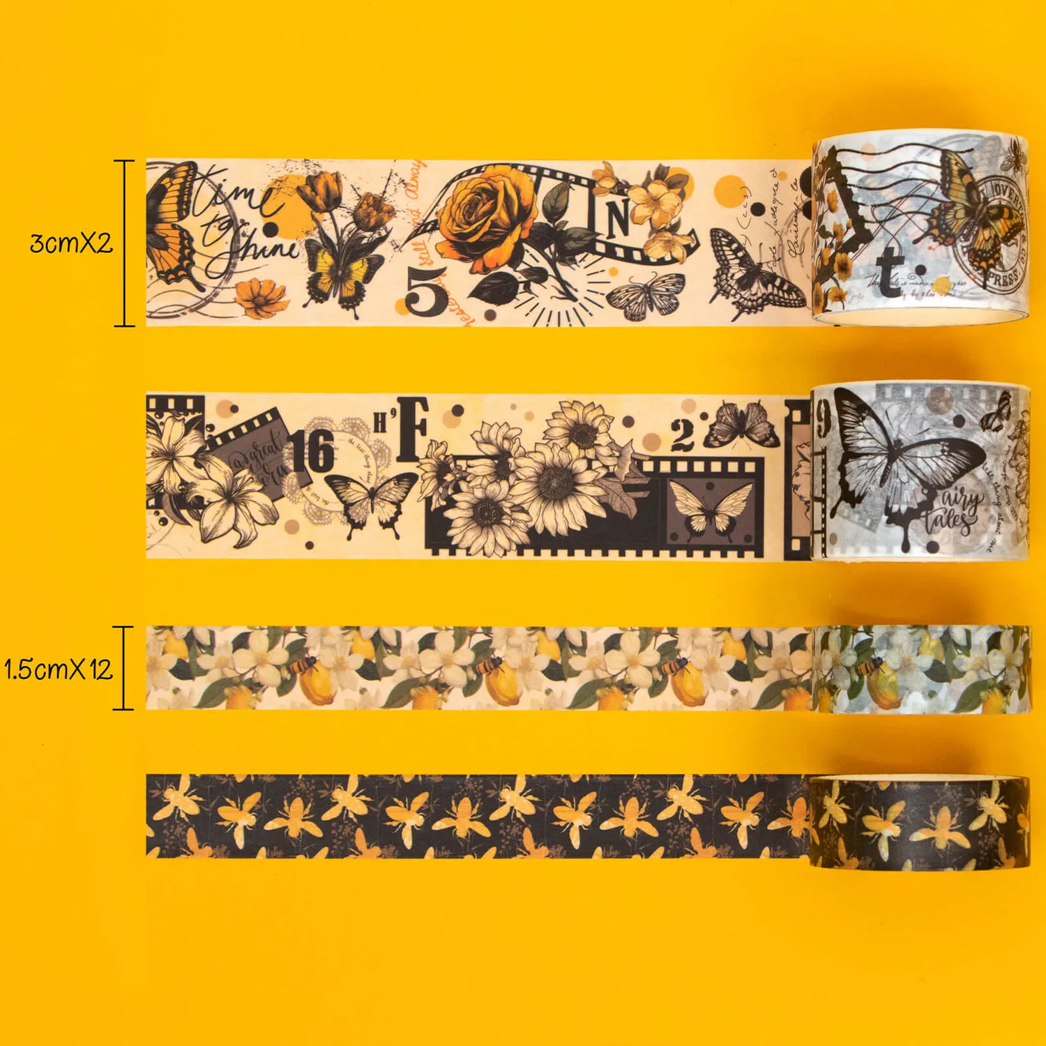 Ieebee Vintage Bee Washitape 14 Rollen Goldfolie Biene