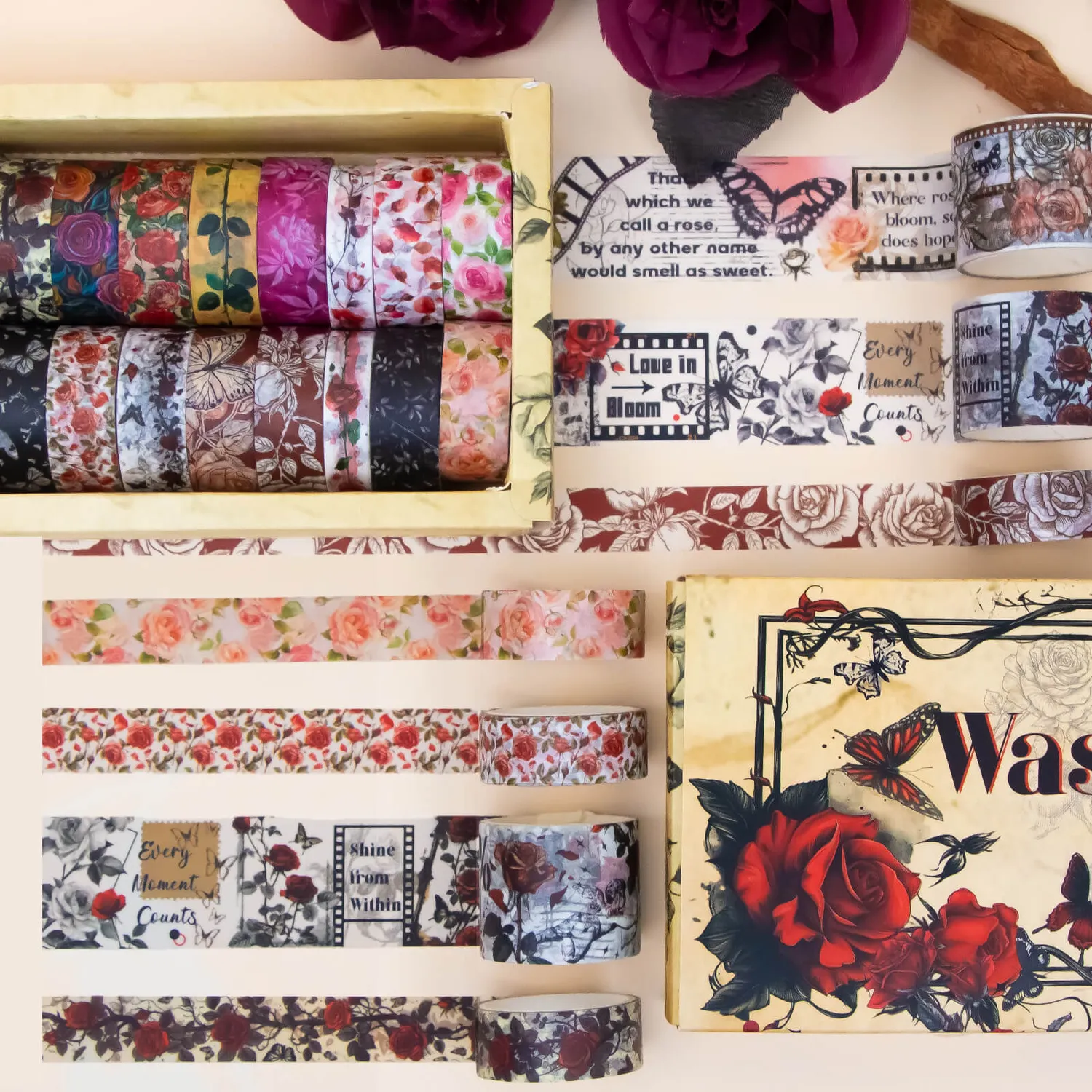 Ieebee Rose Washi Tape Set 20 Rollen Vintage Rosen