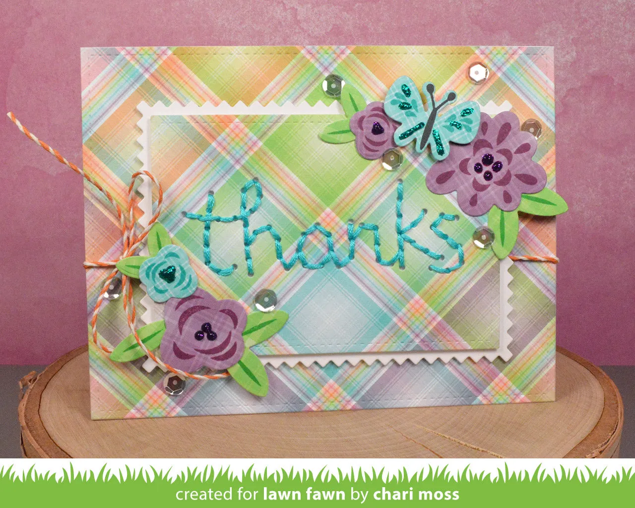 Lawn Fawn Lawn Cuts Embroidered Thanks Stanze genäht