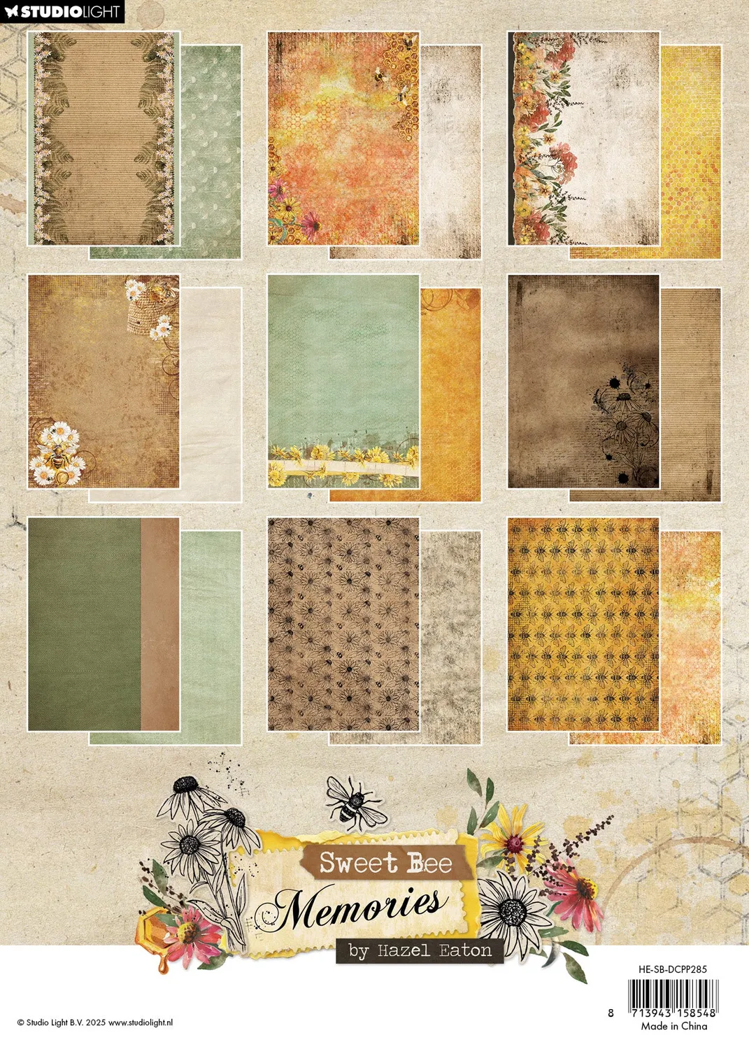 Hazel Eaton Sweet Bee Memories Designpapier Hintergrund A4