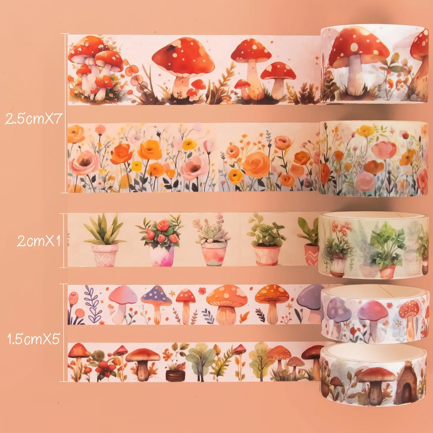 Ieebee Butterfly Fairy Garden Washi-Tape 13 Rollen Pilz