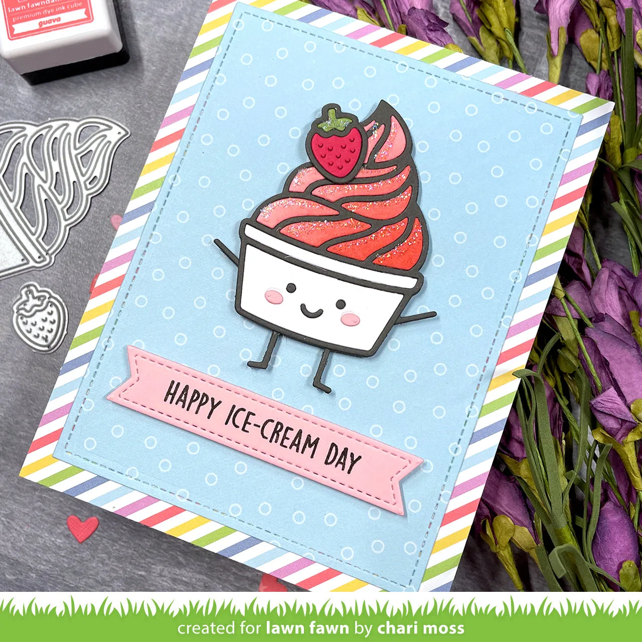 Lawn Fawn Froyo Friend Stanzschablonen Eisbecher Erdbeere