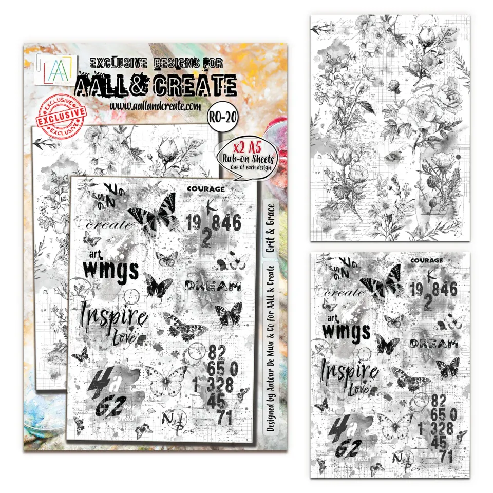 AALL and Create RO-20 Grit & Grace Rub-Ons 2x A5 vintage