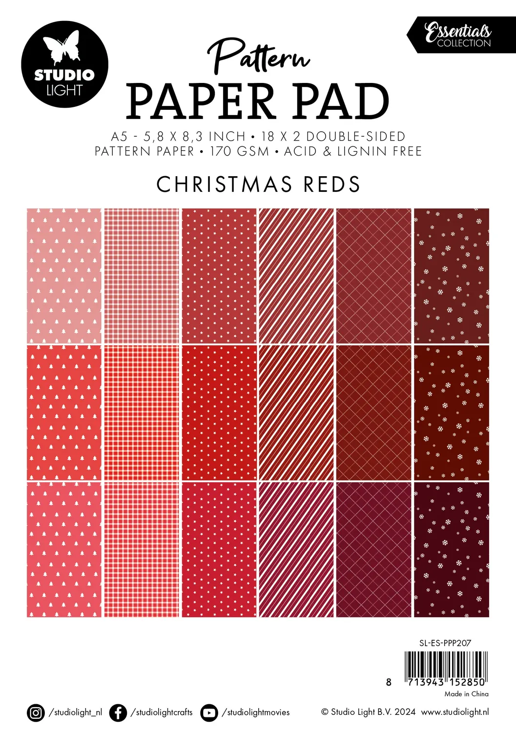 Studio Light Essentials Christmas Reds Pattern Paper Pad A5 36 Blatt