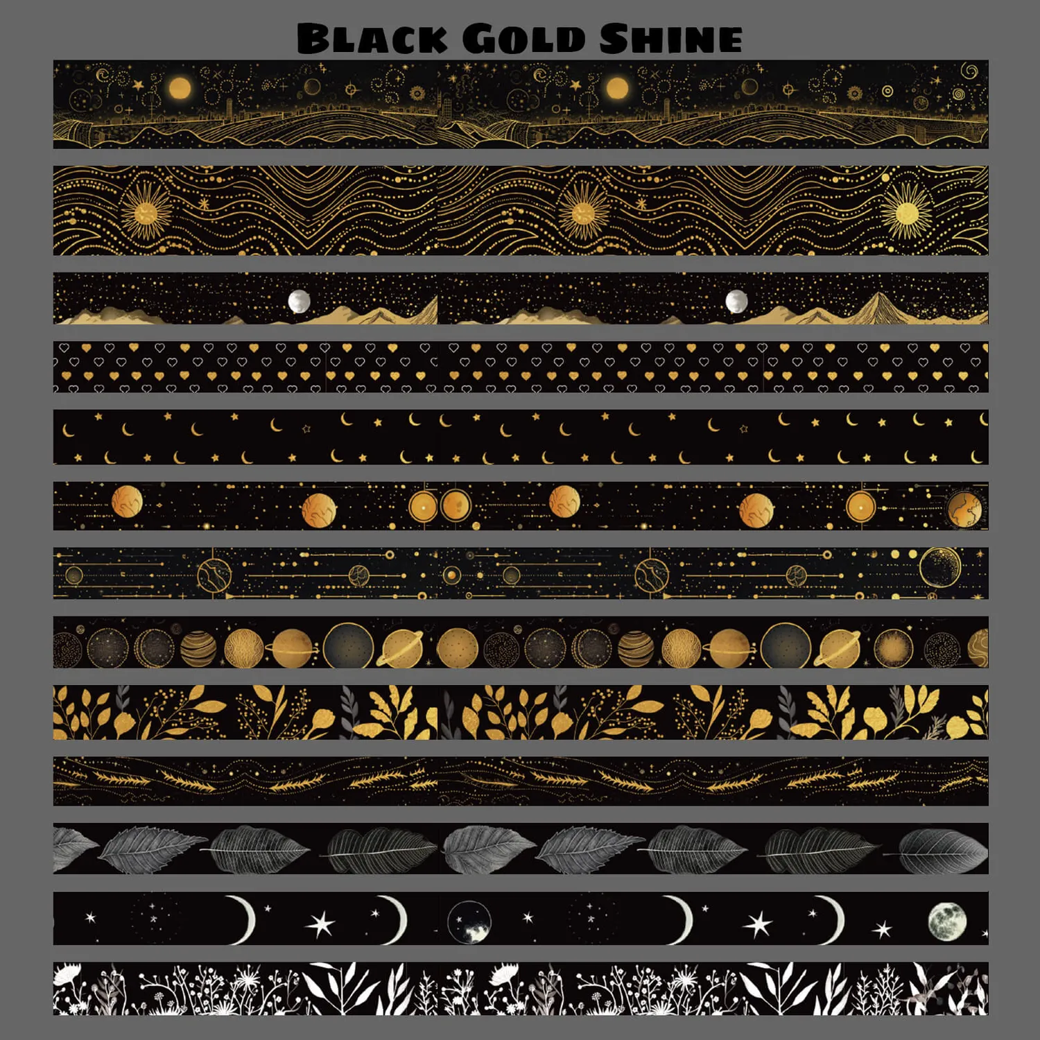 Ieebee Black Gold Washi-Tape 27 Rollen Mond Schmetterling