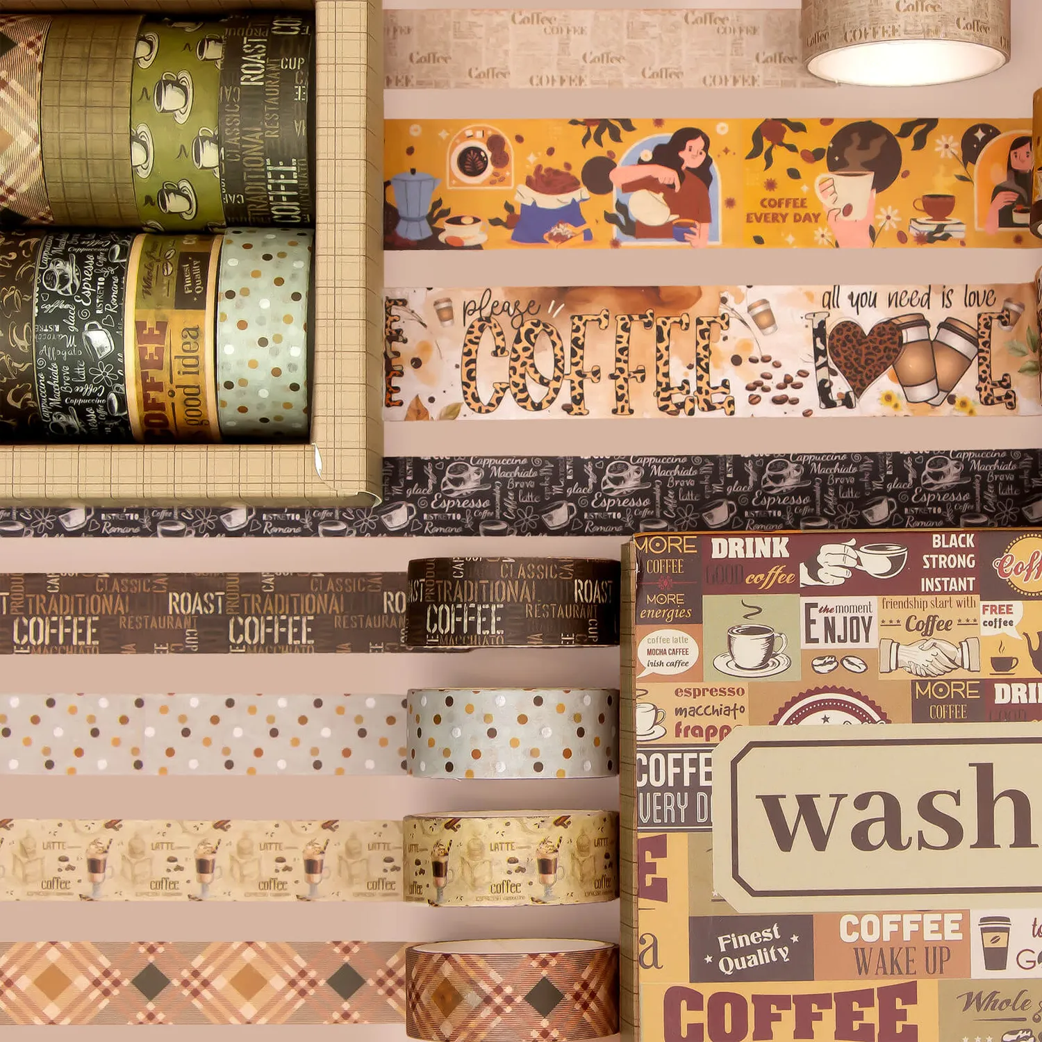 Ieebee Coffee Washi Tape 14 Rollen Latte & Café braun