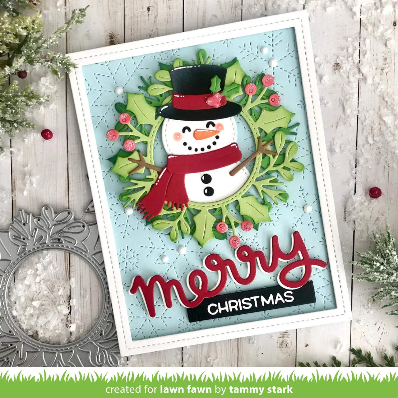 Lawn Fawn Magic Iris Holly Wreath Stanzen Stechpalmenkranz