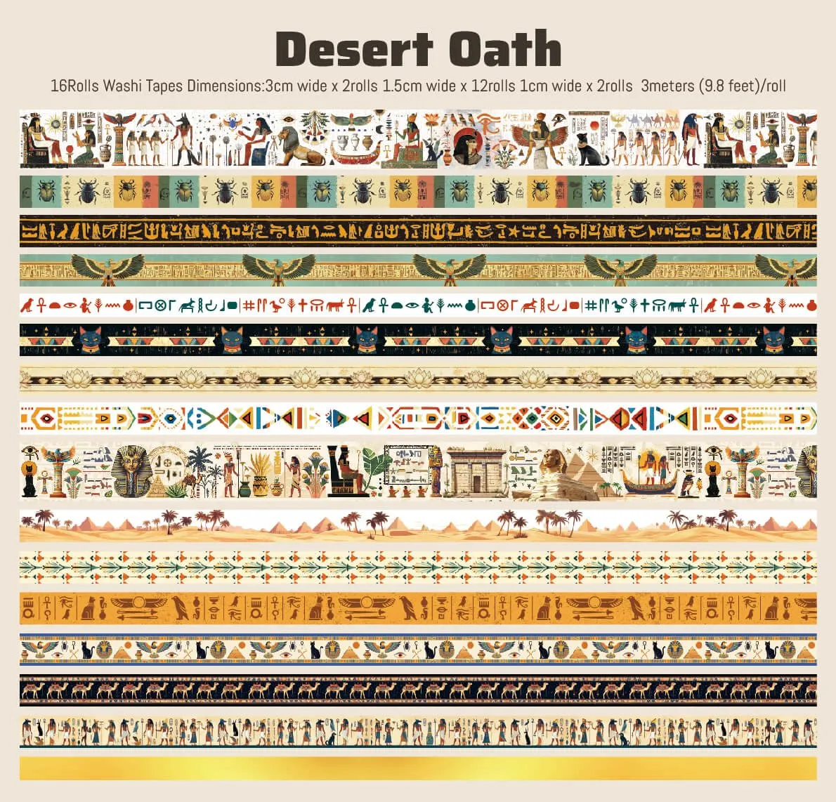 Ieebee Egyptian Washi Tape Set 16 Rollen Goldfolie