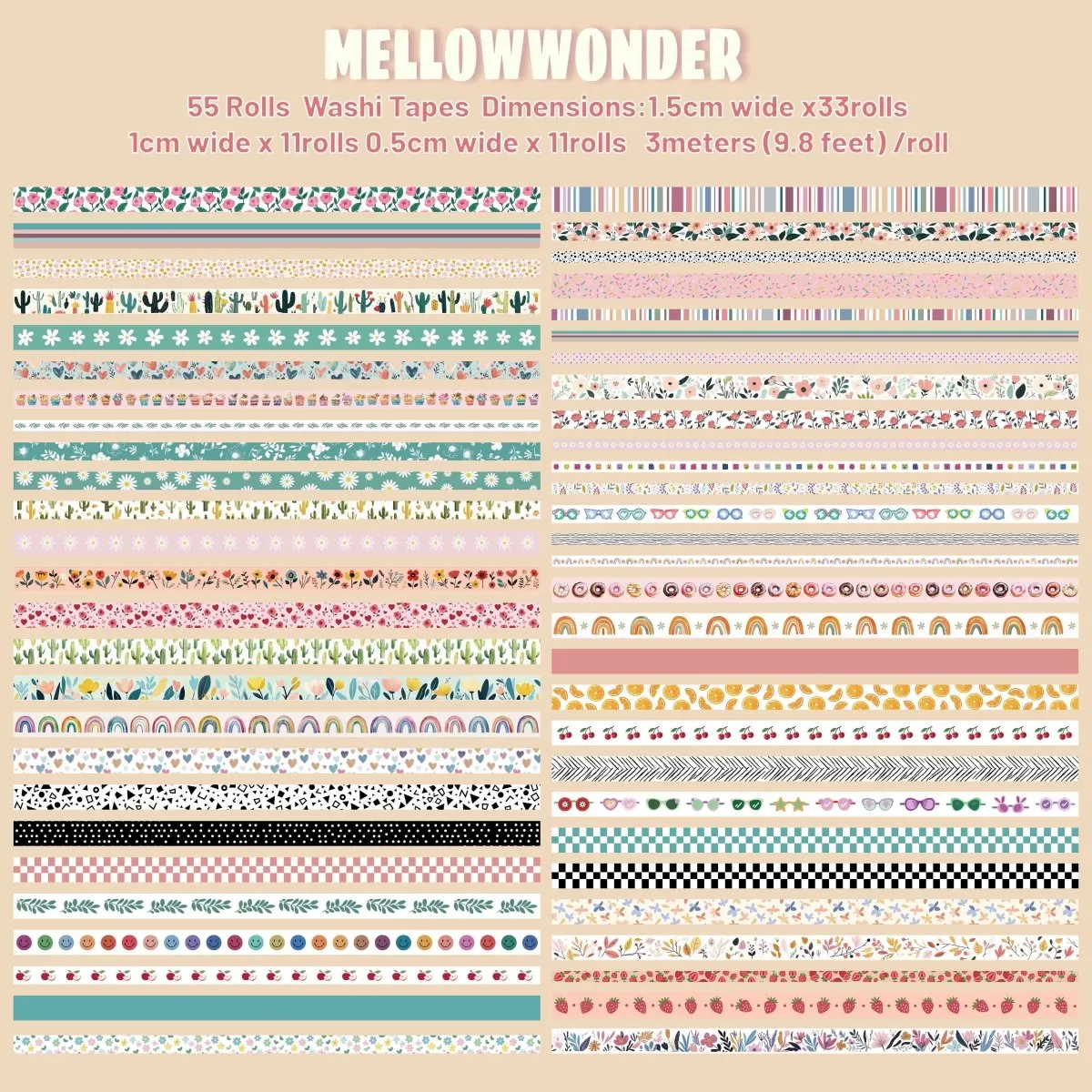 Ieebee Assorted Washi Tape Set 55 Rollen Floral Geometrisch