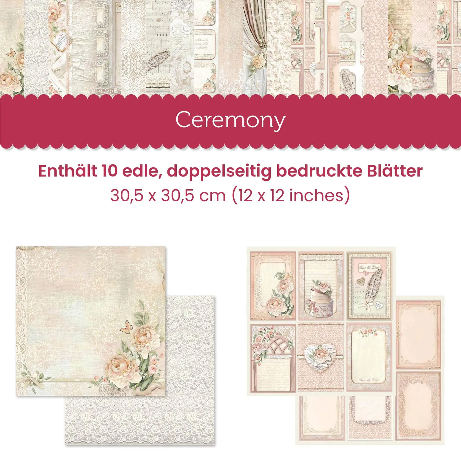 Stamperia Ceremony Scrapbook Papier Block 30,5x30,5cm beidseitig