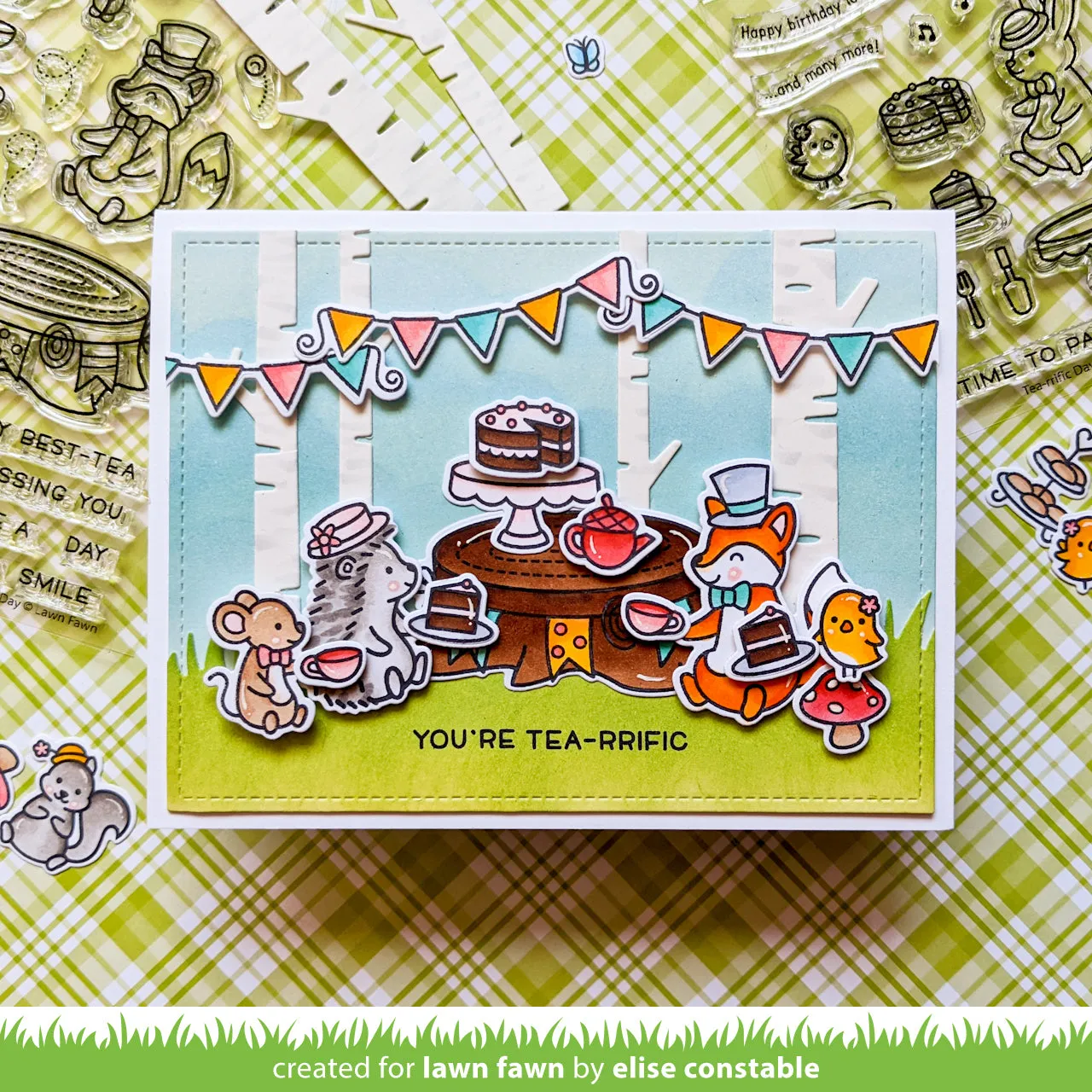 Lawn Fawn Tea-rrific Day Add-On Stempel Geburtstag
