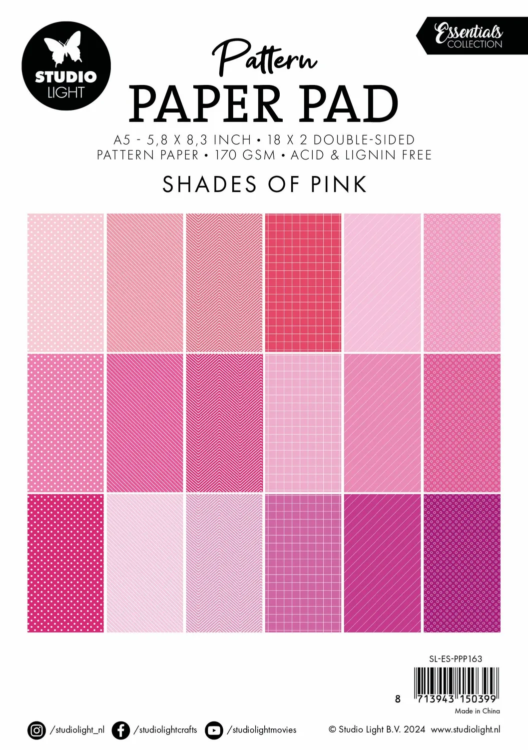 StudioLight Essentials Pattern Paper Pad Rosa 36 Blatt A5