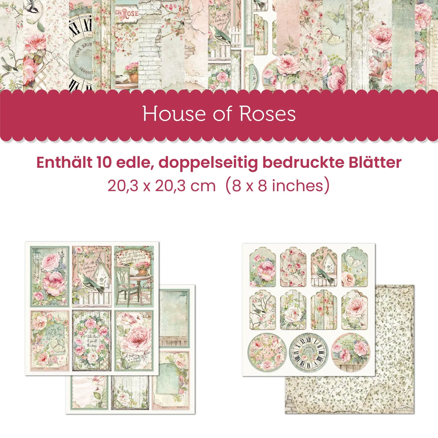 Stamperia House of Roses Papierblock 20,3x20,3cm Klein