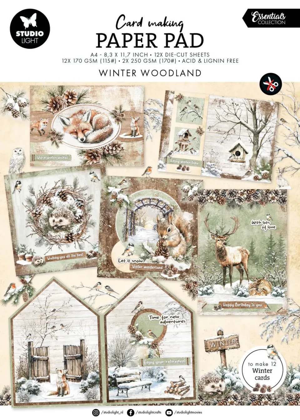 StudioLight Essentials Winter Woodland Card Making Pad 14 Blatt