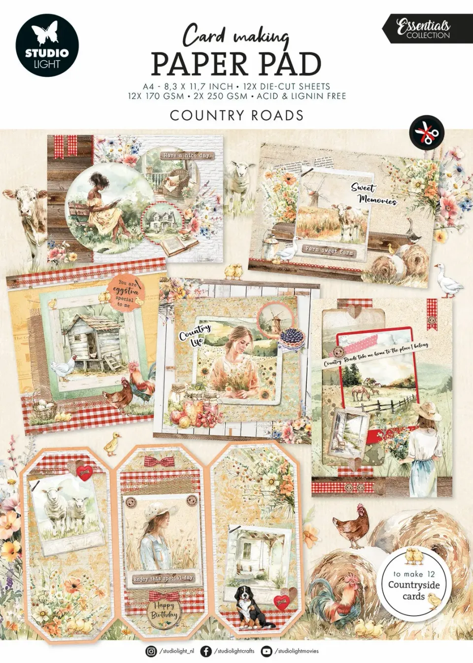 StudioLight Essentials Card Making Pad Country Roads 14 Blatt