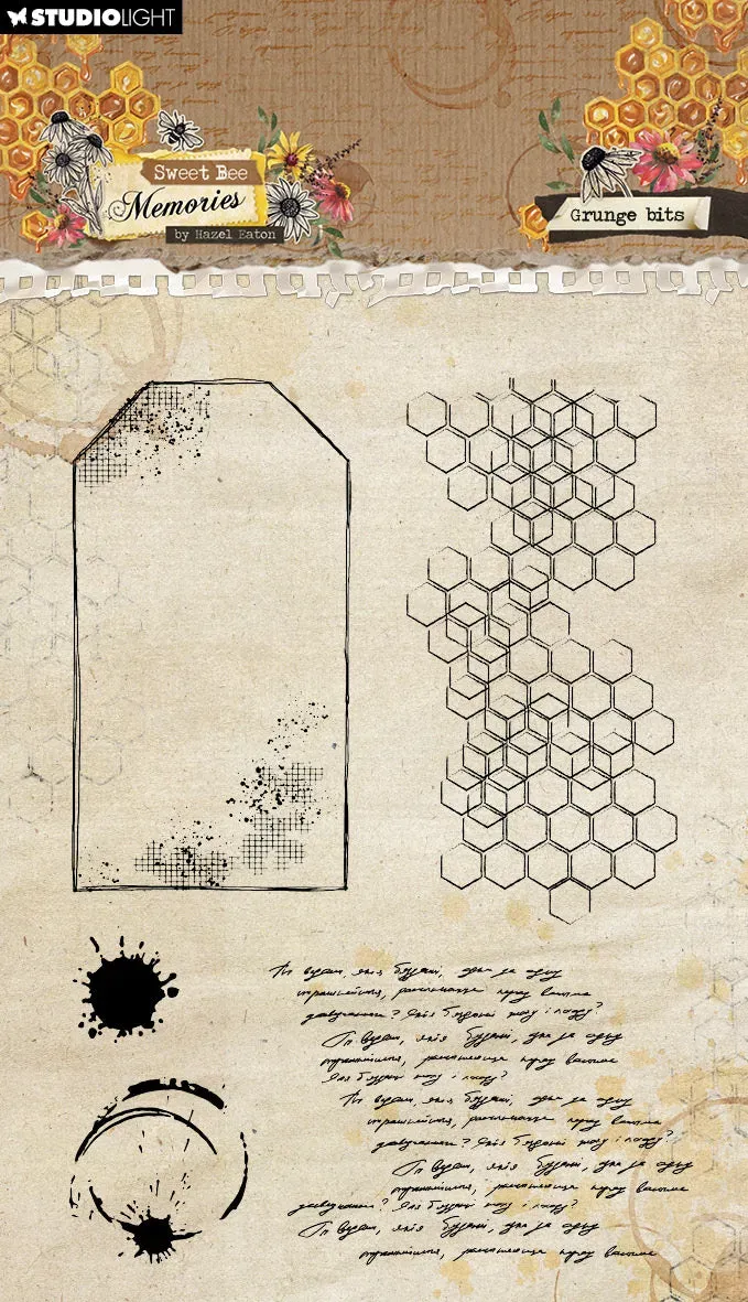 Hazel Eaton Sweet Bee Memories Grunge bits Clear Stamp 96x136mm